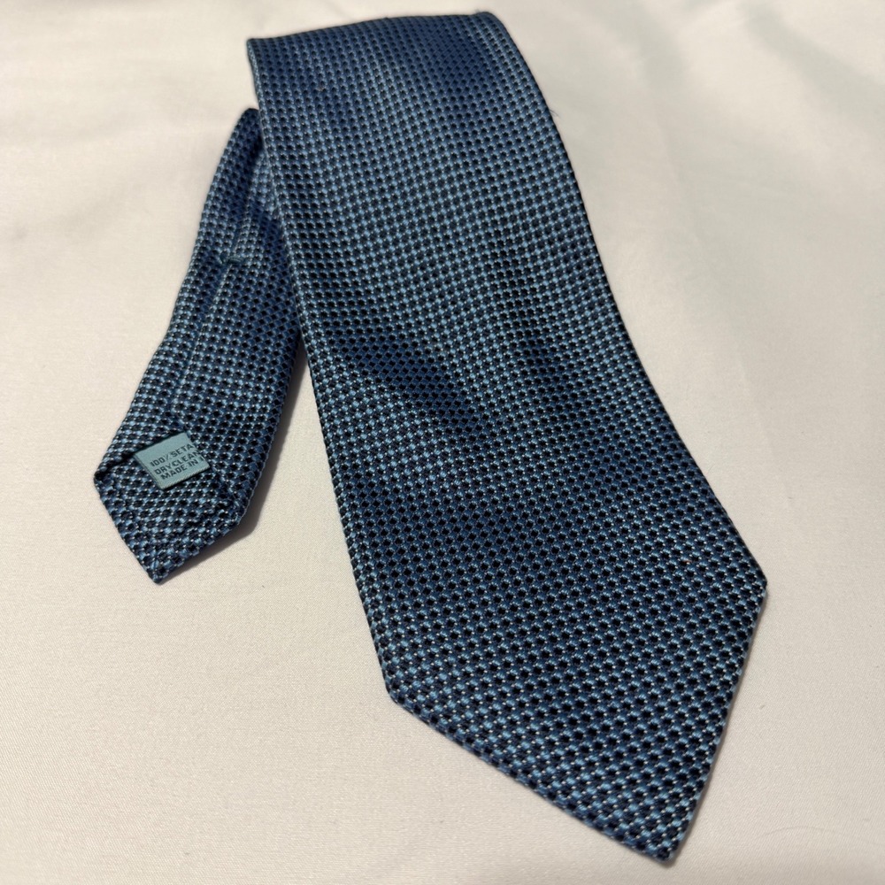 Paolo Albizzati Necktie Mens OS Blue Handmade Silk Geometric Woven Made in Italy